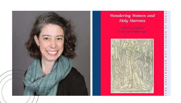 Frame one: Leigh Ann Craig Frame two: wandering women and holy matrons book cover - historical drawing of women on a religious pilgrimage