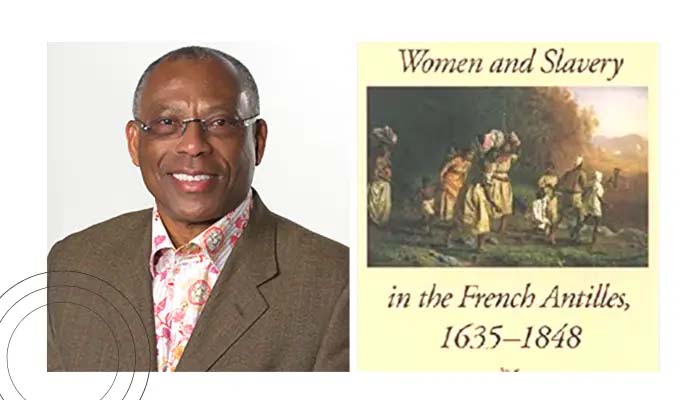 Frame one: Bernard Moitt Frame two: women and slavery in the french antilles, 1635-1848 book cover - drawing of enslaved women outside