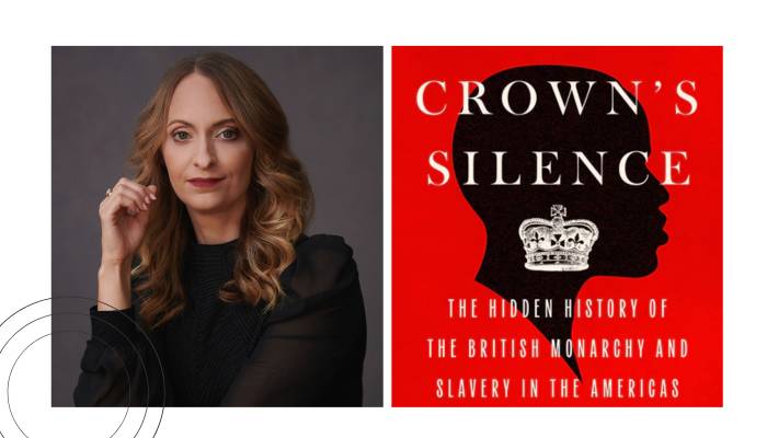 left frame: brooke newman / right frame: crown's silence book cover