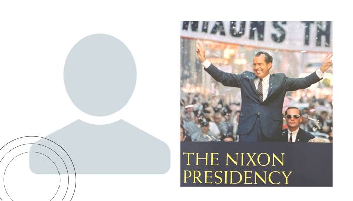 left frame: avatar / right frame: book cover of the nixon presidency featuring a photo of richard nixon smiling to a crowd