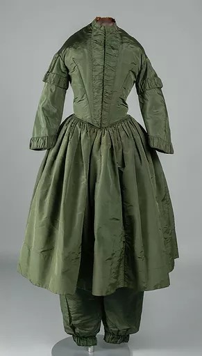 Mary Stickney Bloomer Costume - green dress with bloomers showing at bottom -San Diego History Center, San Diego, California